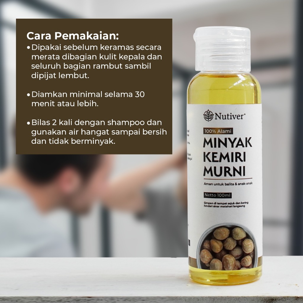 NUTIVER Minyak Kemiri Murni 100% Asli Penumbuh Rambut Anti Rontok Penebal Rambut Alami 100Ml