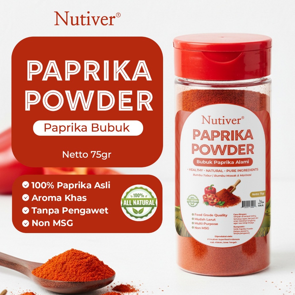 NUTIVER Paprika Powder 75gr Paprika Bubuk Alami Non MSG Tanpa Pengawet Bumbu Masak & Marinasi