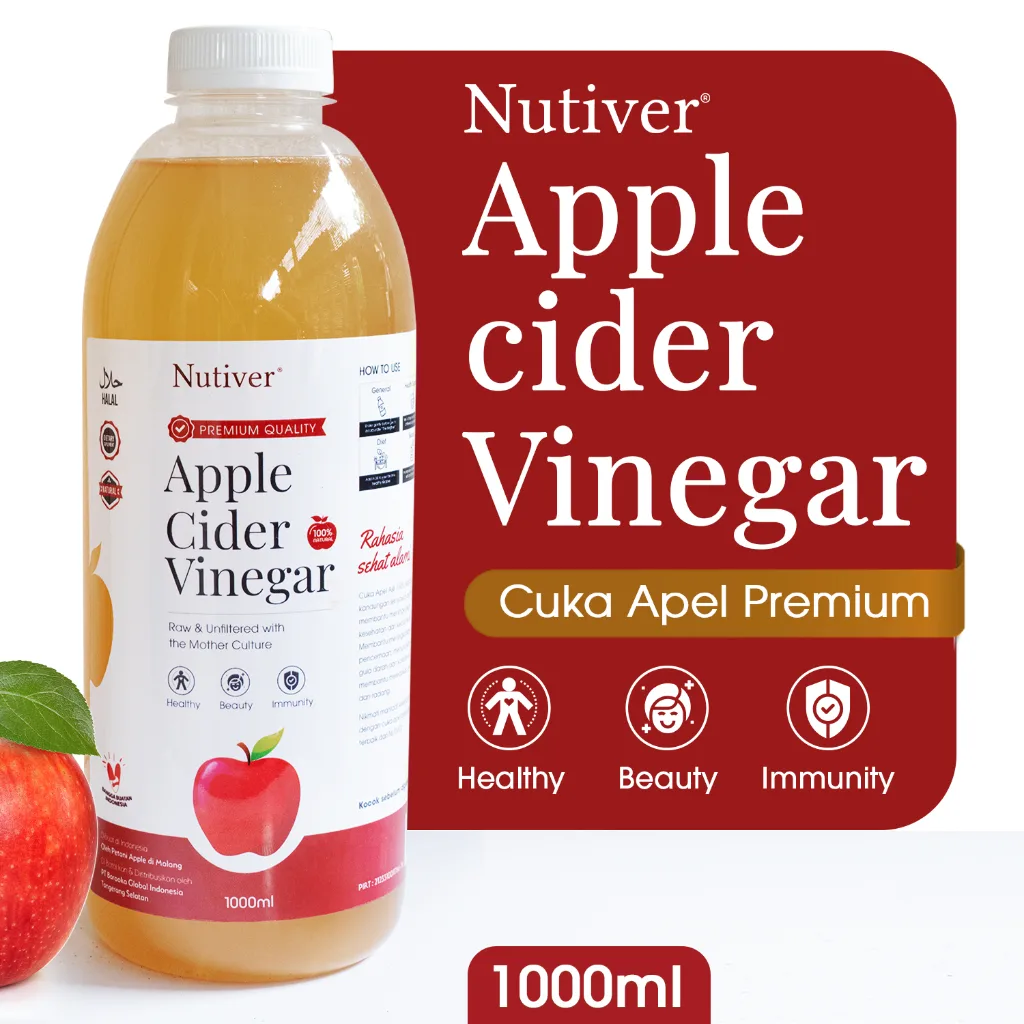 Nutiver Cuka Apel Organik With The Mother 1 Liter - Minuman Sehat untuk Diet