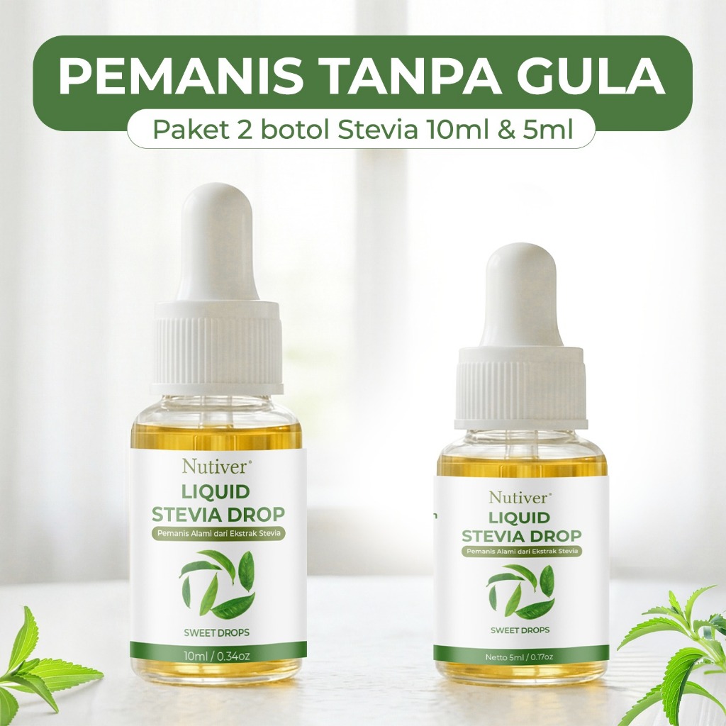 NUTIVER Paket Stevia Tetes Original 10ml + 5ml Gula Stevia Liquid Drop Pemanis Diet Keto