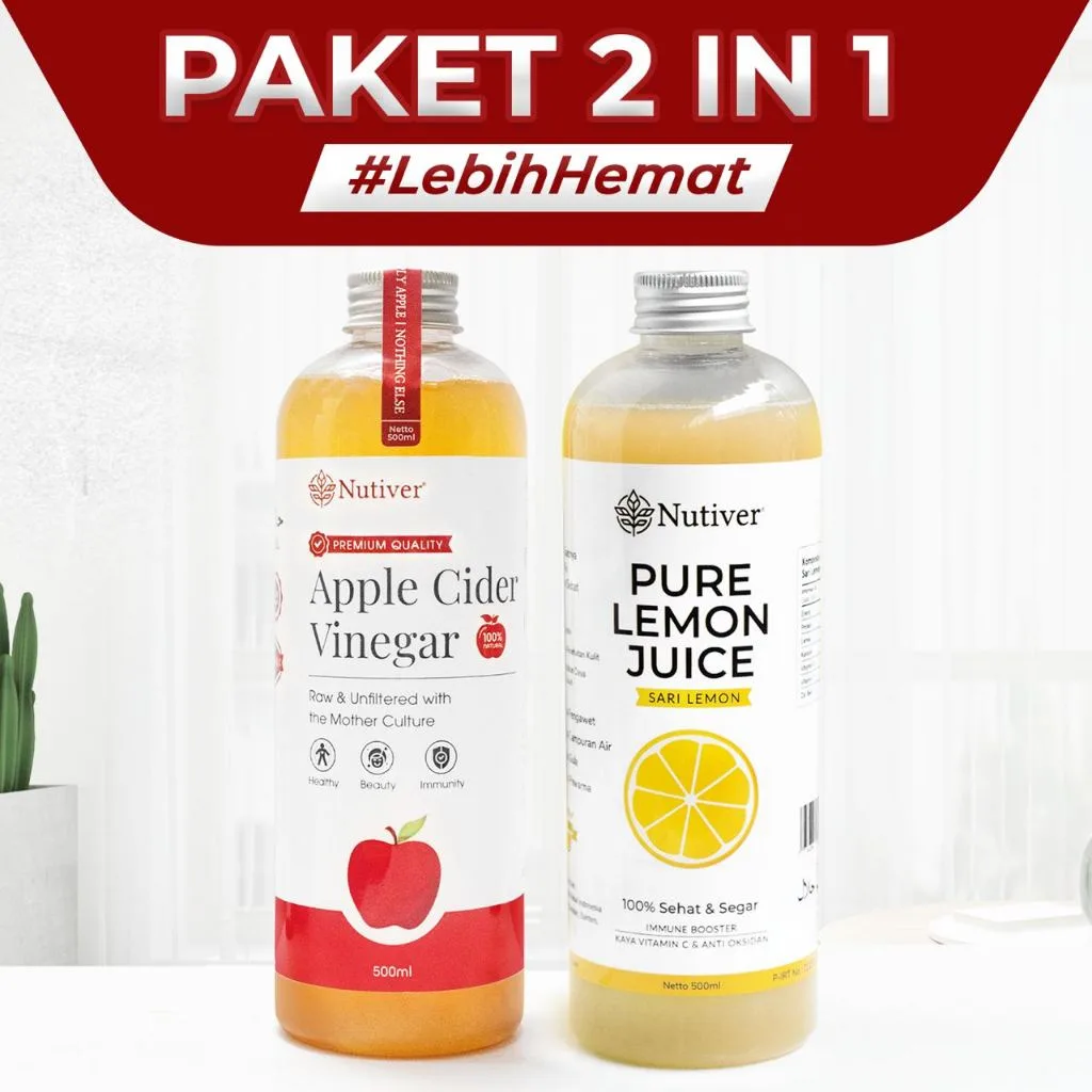 NUTIVER Paket 2 In 1 - Sari Lemon 500ml & Cuka Apel 500ml