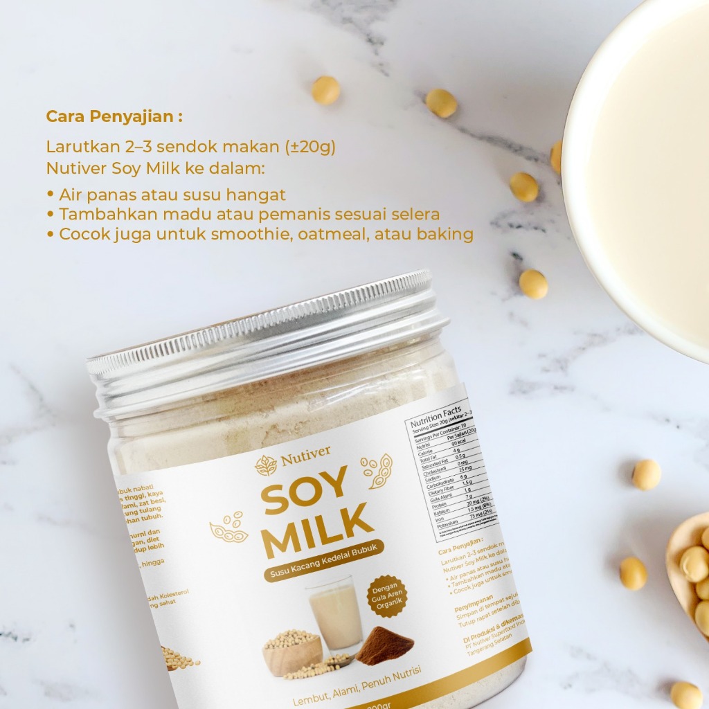 NUTIVER Susu Kedelai Bubuk Soy Milk Powder Kedele Bubuk Alami Dengan Gula Aren  Asli 200gr
