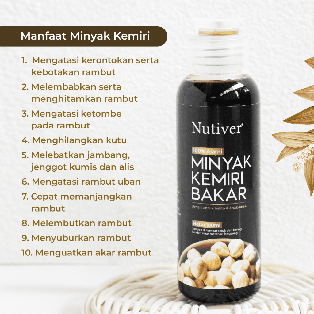 NUTIVER Minyak Kemiri Bakar Penumbuh Rambut  Murni 100ml Perawatan Rambut & Kulit Kepala Alami