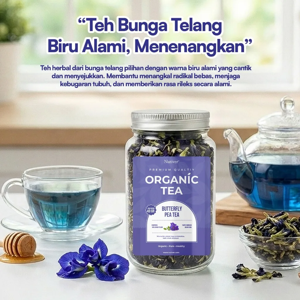 NUTIVER Teh Bunga Telang Organik 40gr Butterfly Pea Tea Herbal Alami Biru Antioksidan Relaksasi