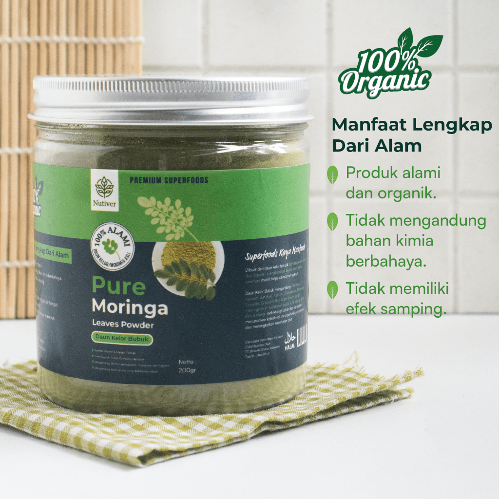 NUTIVER Daun Kelor Bubuk Original 100% Moringa Powder Bubuk Daun Kelor Pure 200gr