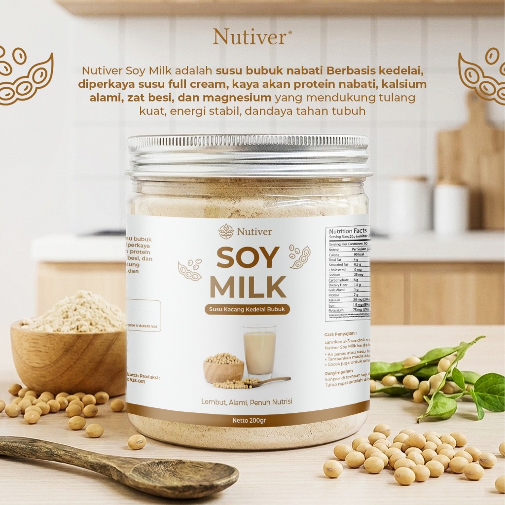 NUTIVER Susu Kedelai Bubuk Soy Milk Powder Kedele Bubuk Alami Tanpa Gula Tambahan 200gr