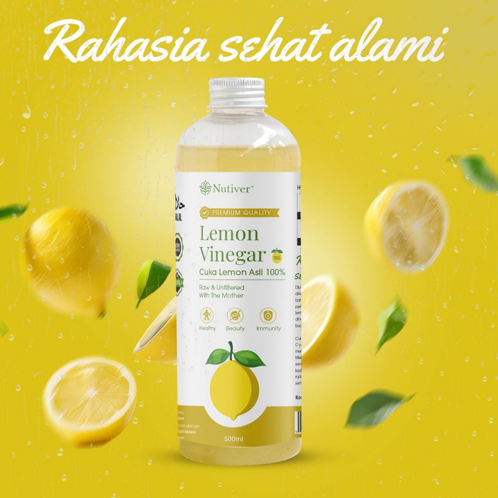 NUTIVER Cuka Lemon Murni 500ml Asli Fermentasi Alami Lemon Cider Vinegar untuk Diet & Pencernaan