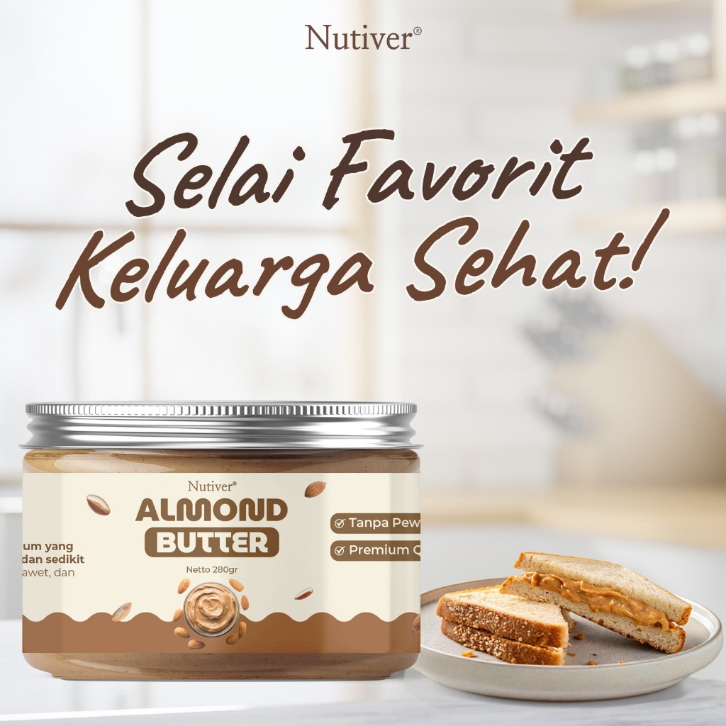 Nutiver Almond Butter 280gr | Selai Almond Premium Creamy Tanpa Pewarna & Pengawet Sehat Bergizi
