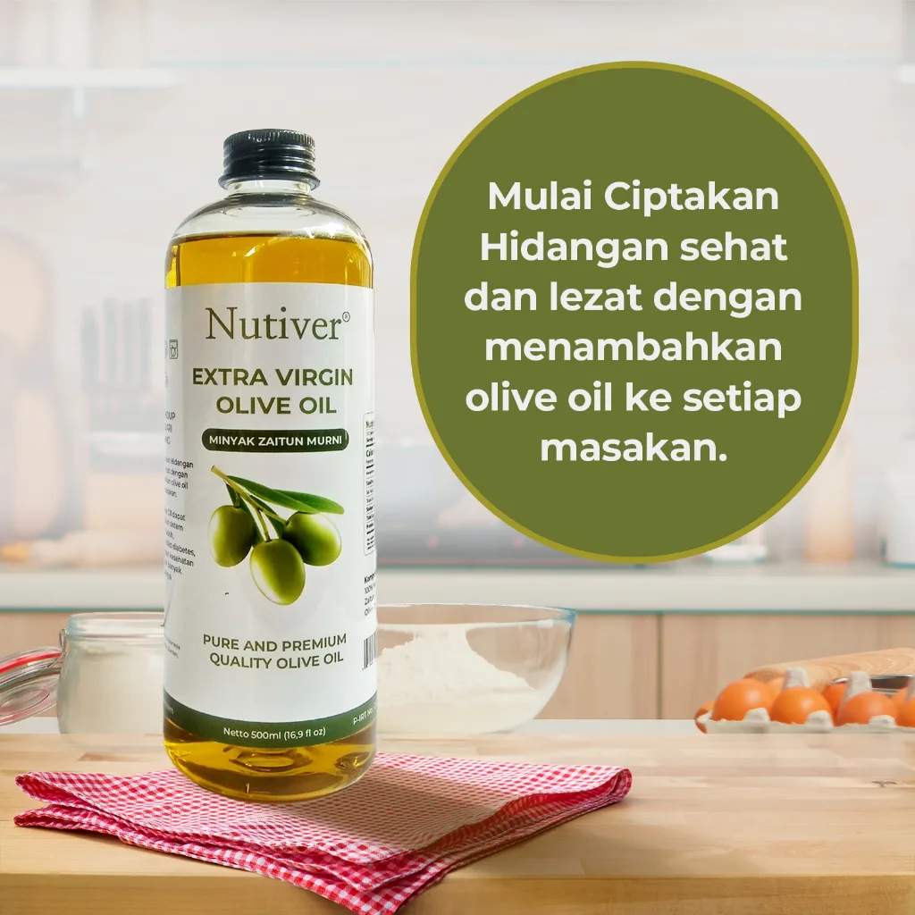 NUTIVER Minyak Zaitun Asli Extra Virgin Olive Oil Evoo Mpasi & Masakan Sehat 500ml Cold Pressed