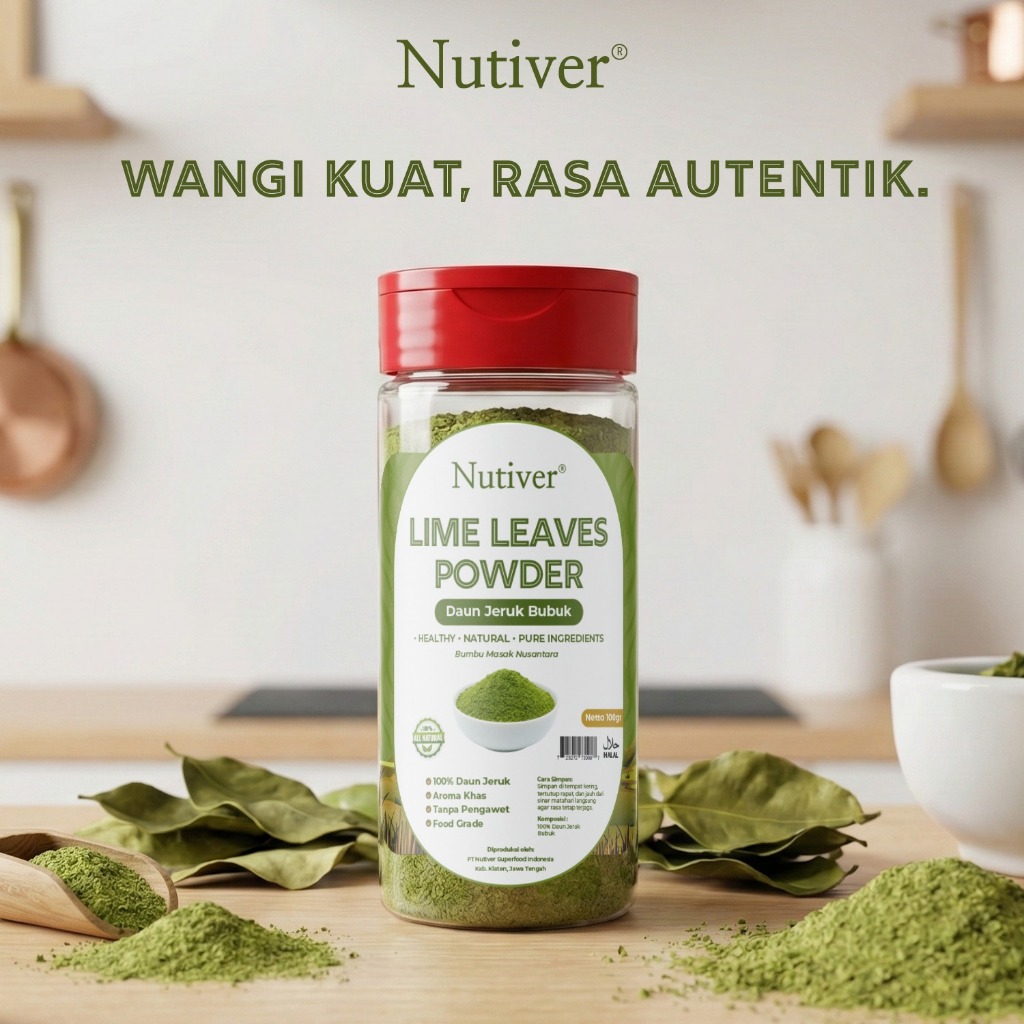 NUTIVER Lime Leaves Powder 100gr Daun Jeruk Bubuk Bumbu Masak Alami Rempah Dapur Tanpa Pengawet