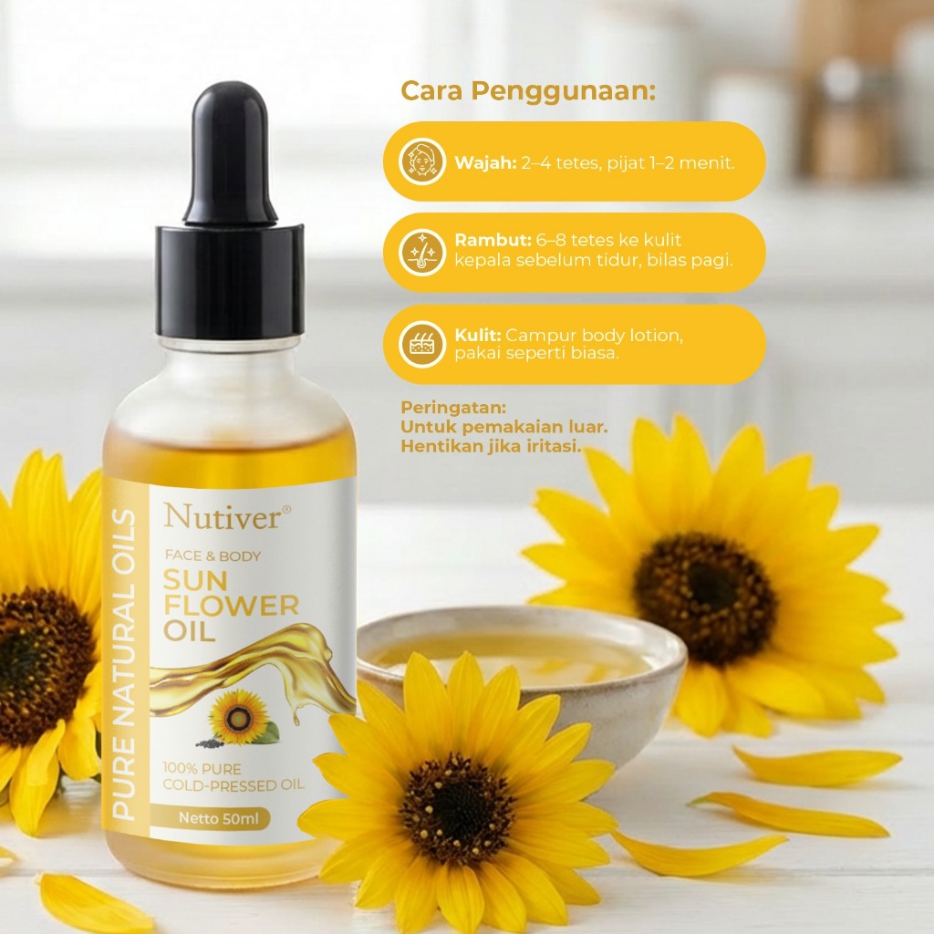 NUTIVER  Sunflower Oil 50ml Minyak Bunga Matahari Cold Pressed untuk Wajah & Rambut