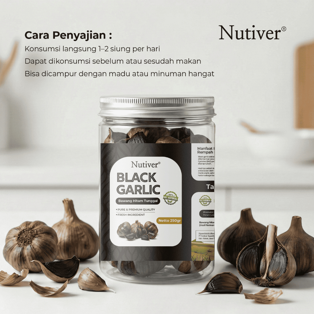 NUTIVER Black Garlic 250g Bawang Hitam Tunggal Premium Kaya Antioksidan Suplemen Kesehatan Alami