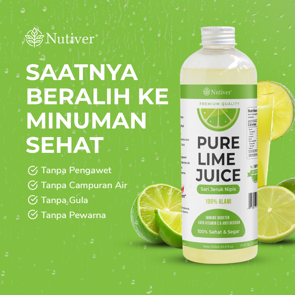 NUTIVER Sari Jeruk Nipis Murni 500ml Air Jeruk Nipis Segar Organik Tinggi Antioksidan