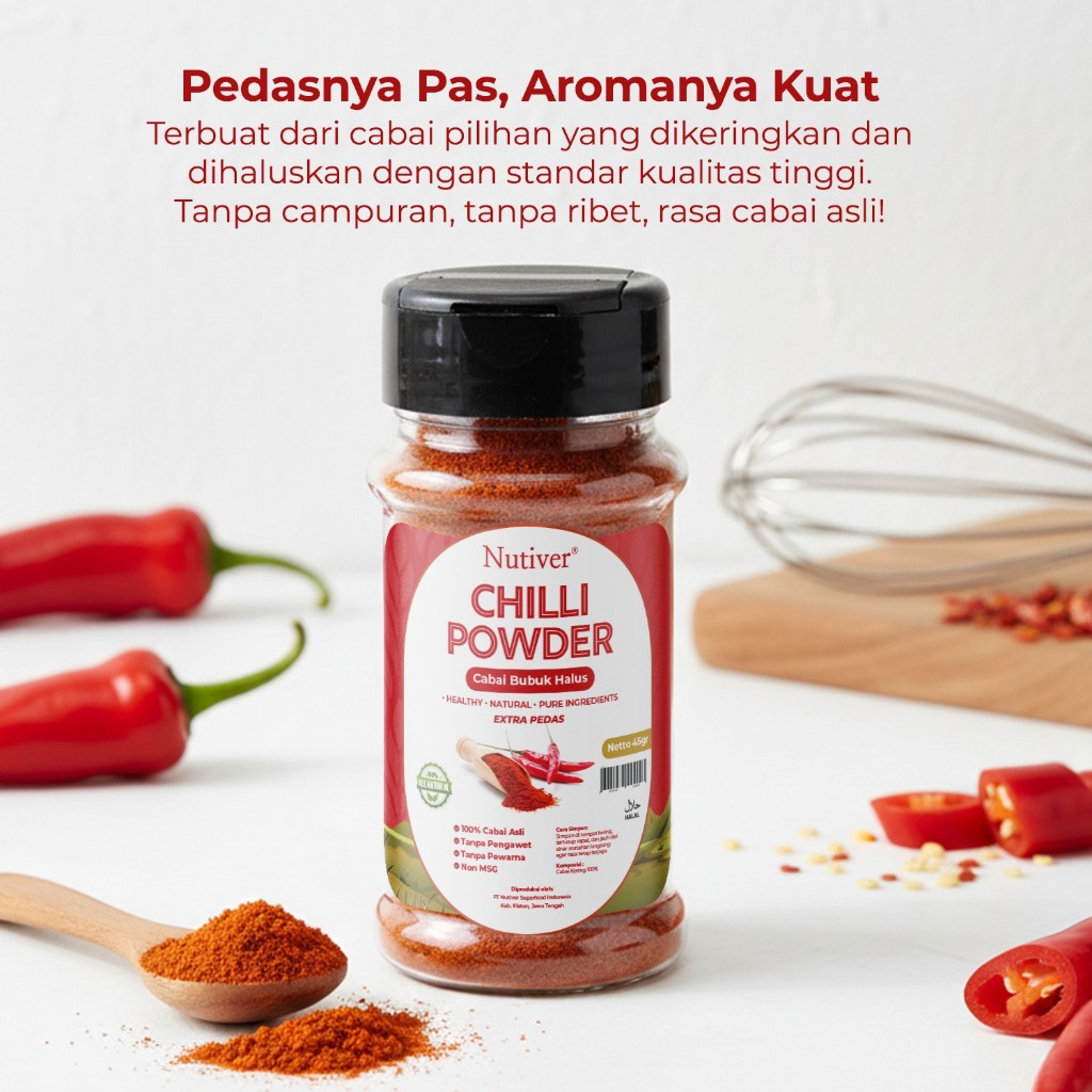 NUTIVER Chili Powder Cabai Bubuk Halus 45gr Cabe Bubuk Original Bubuk Cabe Pedas Asli Tanpa MSG