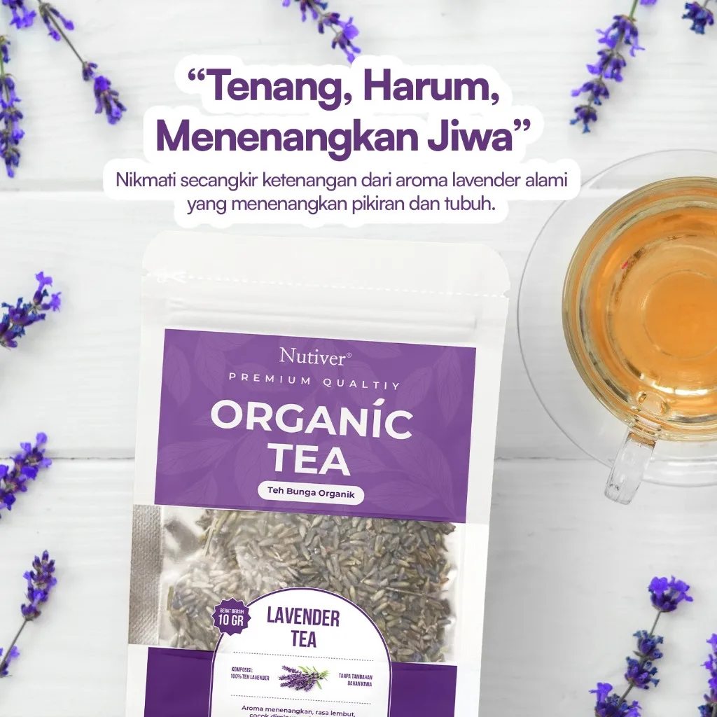 Nutiver Teh Bunga Organik Lavender Teh Herbal Aromatic Menenangkan Relaksasi Sebelum Tidur 10gr