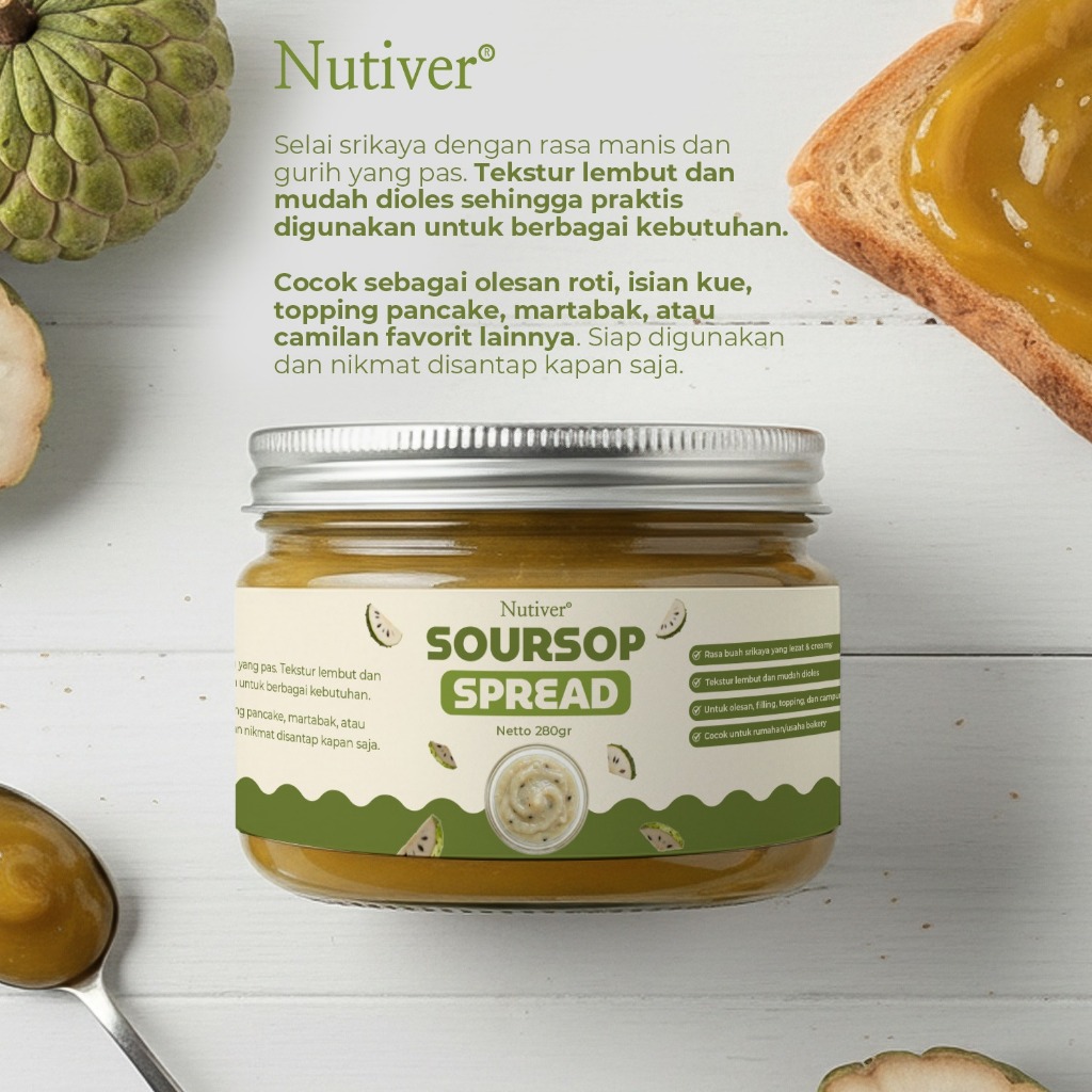 NUTIVER Soursop Spread 280gr Selai Srikaya Srikaya Selai Lembut Untuk Roti & Topping