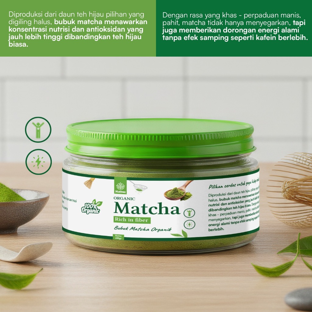 NUTIVER Pure Matcha Powder Premium Matcha Bubuk Matcha Organic & Original 100gr