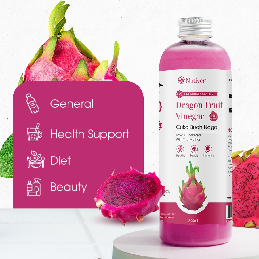 NUTIVER Cuka Buah Naga With Mother Murni 500ml Cuka Naga Dragon Fruit Vinegar Untuk Diet dan Detox