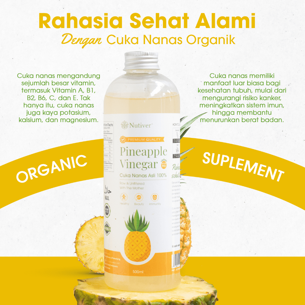 NUTIVER Cuka Nanas Fermentasi Alami Pineapple Vinegar untuk Kesehatan &  Diet 500ml