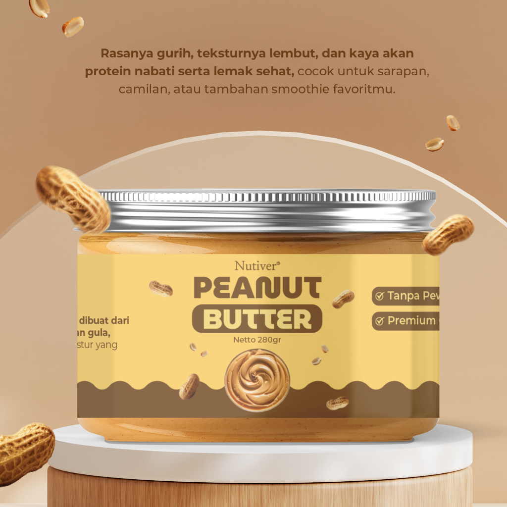 NUTIVER Peanut Butter Selai Kacang 280gr – Creamy Peanut Butter, Kaya Protein & Lemak Sehat