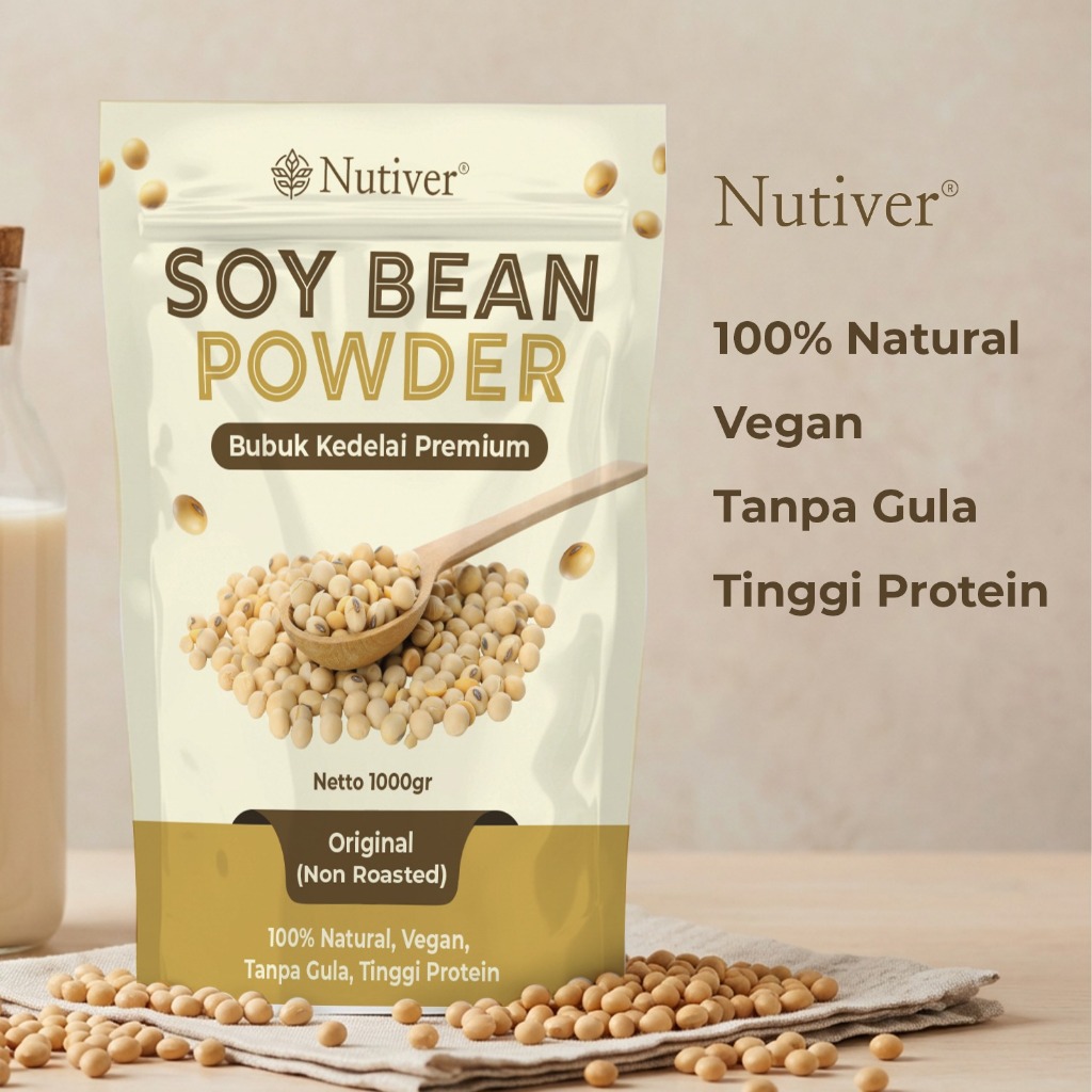 NUTIVER Bubuk Kedelai Premium Soy Bean Powder 1000gr — 100% Natural Vegan Tanpa Gula Tinggi Protein