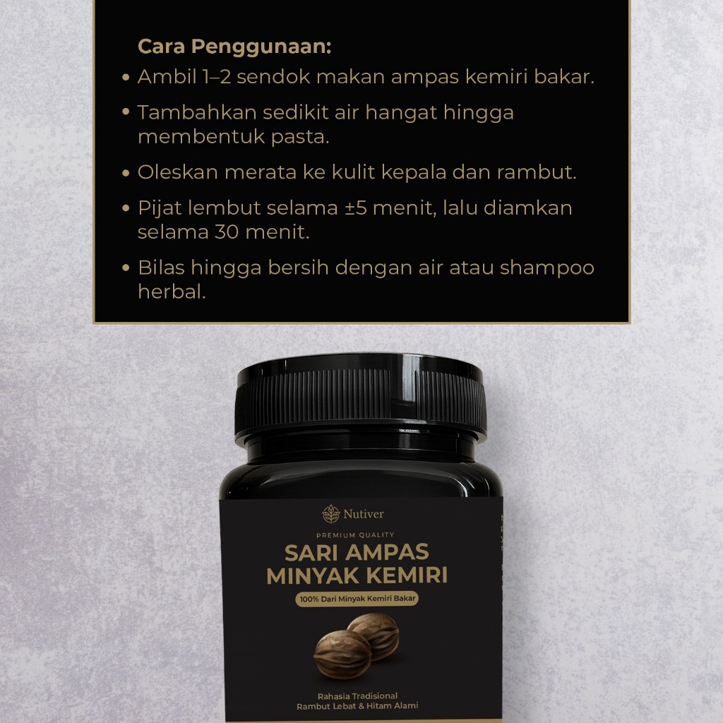 Nutiver Ampas Minyak Kemiri Bakar Sari Kemiri 100% Alami Perawatan Rambut Lebat & Hitam