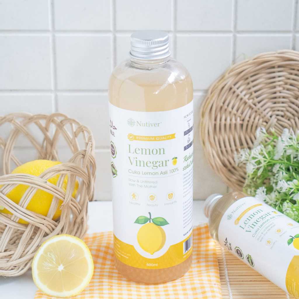 NUTIVER Cuka Lemon Murni 500ml Asli Fermentasi Alami Lemon Cider Vinegar untuk Diet & Pencernaan