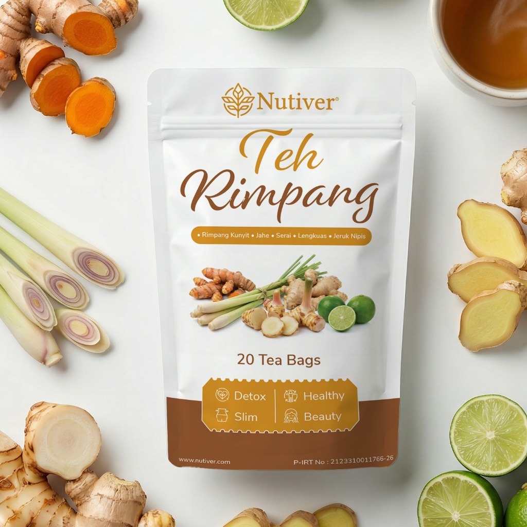 NUTIVER Teh Rimpang Herbal 20 Tea Bag – Teh Celup Detox Diet Slim Kunyit Jahe Minuman Herbal Kesehatan Tubuh