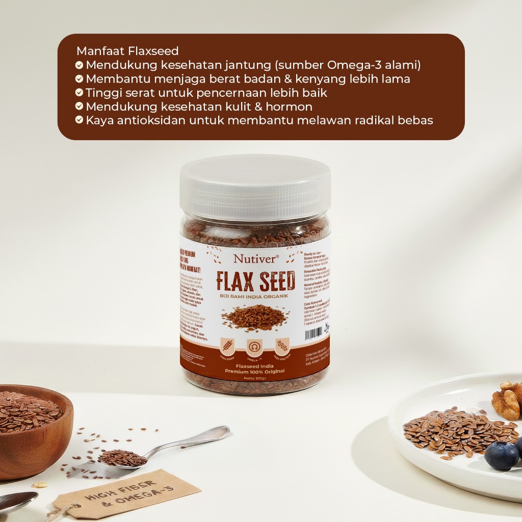 NUTIVER Organic Flaxseed India Premium 100% Original | Flax Seed India | Flaxseeds Biji Rami India Organik | Super Food Kaya Manfaat