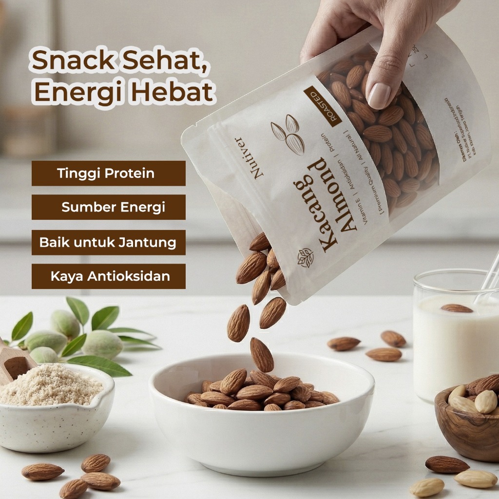 NUTIVER Kacang Almond Roasted 250gr Almond Panggang Premium Snack Sehat Gurih Tanpa Pengawet