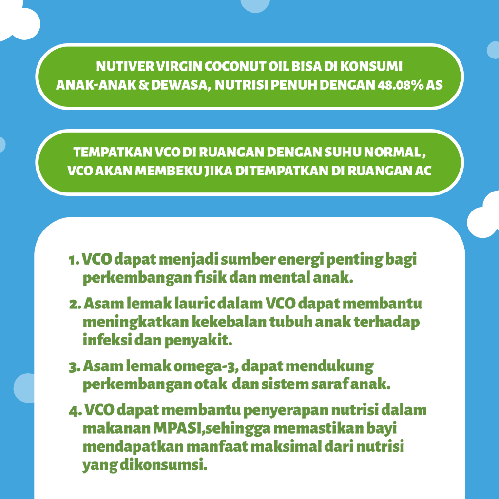 Nutiver VCO MPASI Anak 250ml - Extra Virgin Coconut Oil Cold Pressed untuk Pertumbuhan dan Kekebalan Tubuh