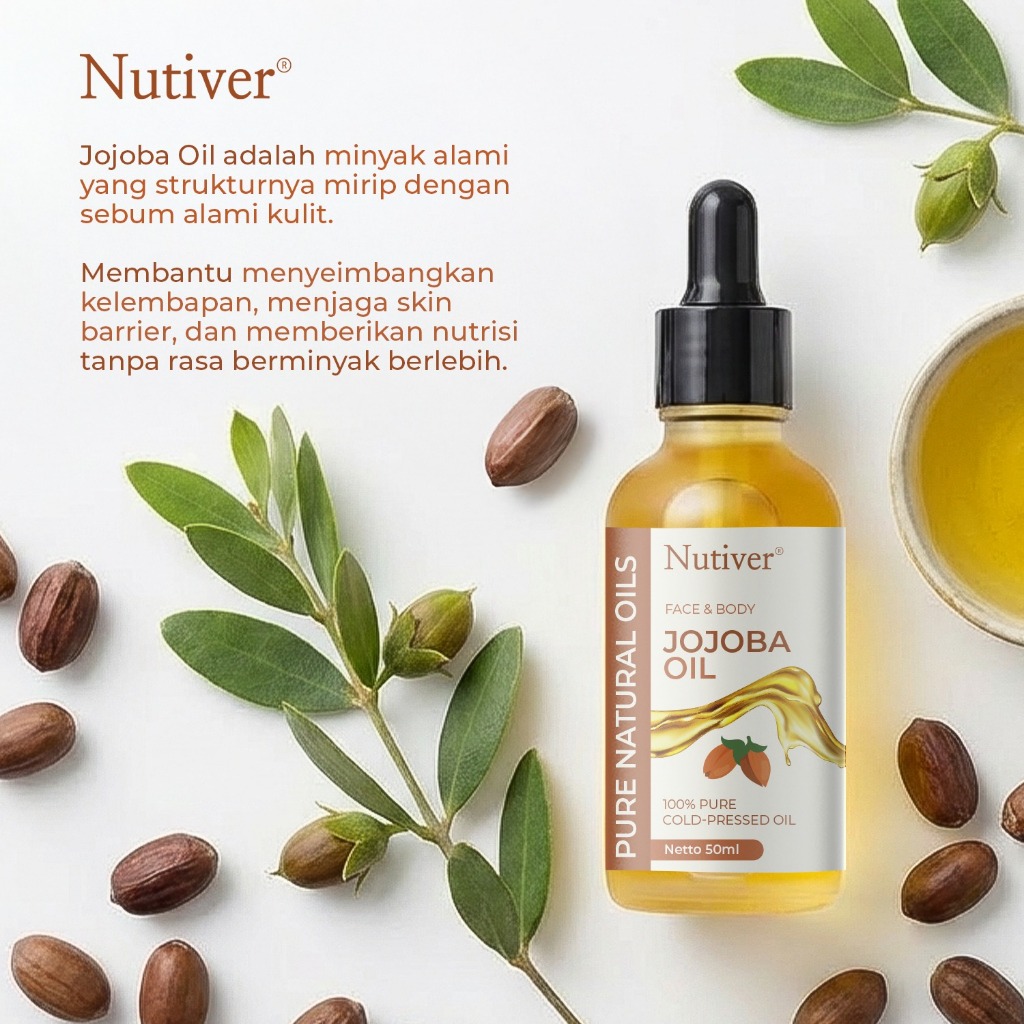 Nutiver Jojoba Oil 50ml Asli Cold Pressed Pelembap Wajah Rambut Non Comedogenic