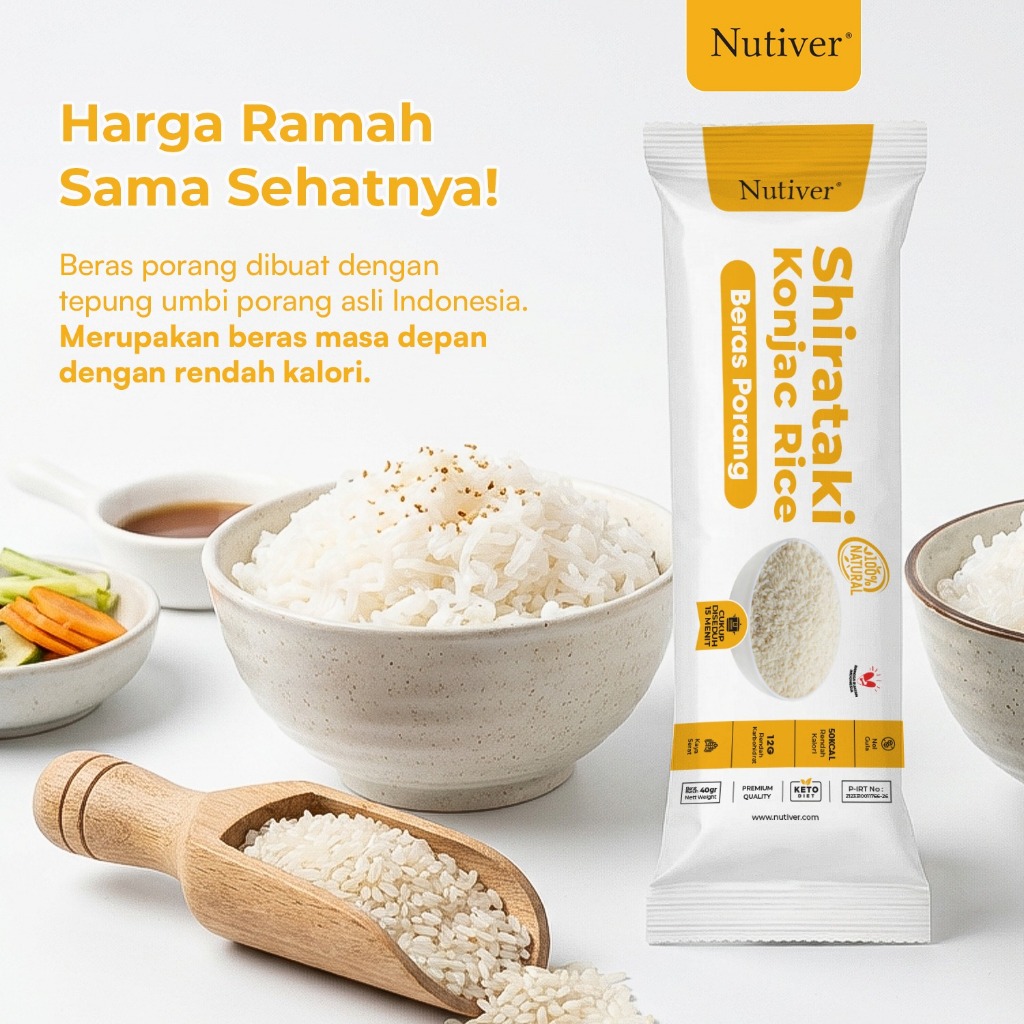 NUTIVER Beras Porang Shirataki 40gr x 8 | Konjac Rice Diet Rendah Kalori Gluten Free