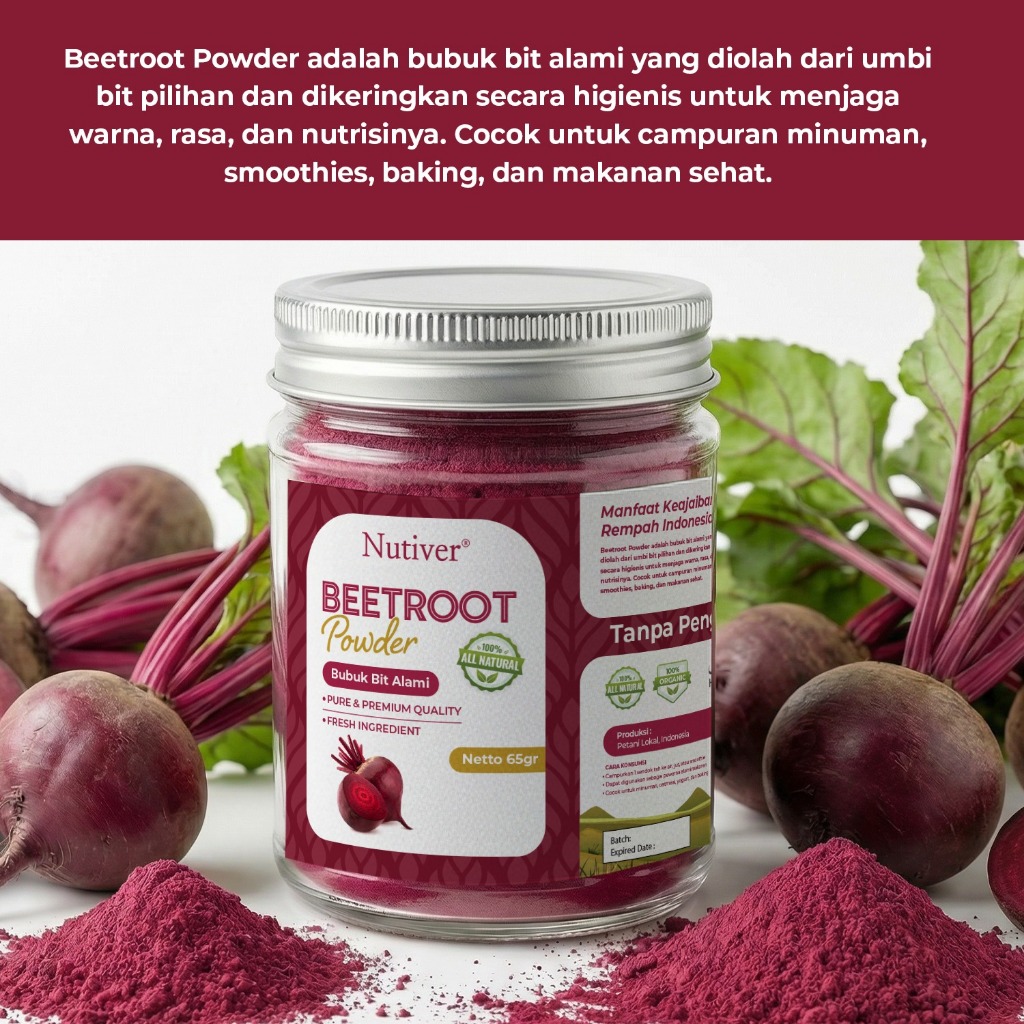 NUTIVER Beetroot Powder 65gr Bubuk Buah Bit Superfood Alami Beetroot Drink Sehat Detox Premium Grade