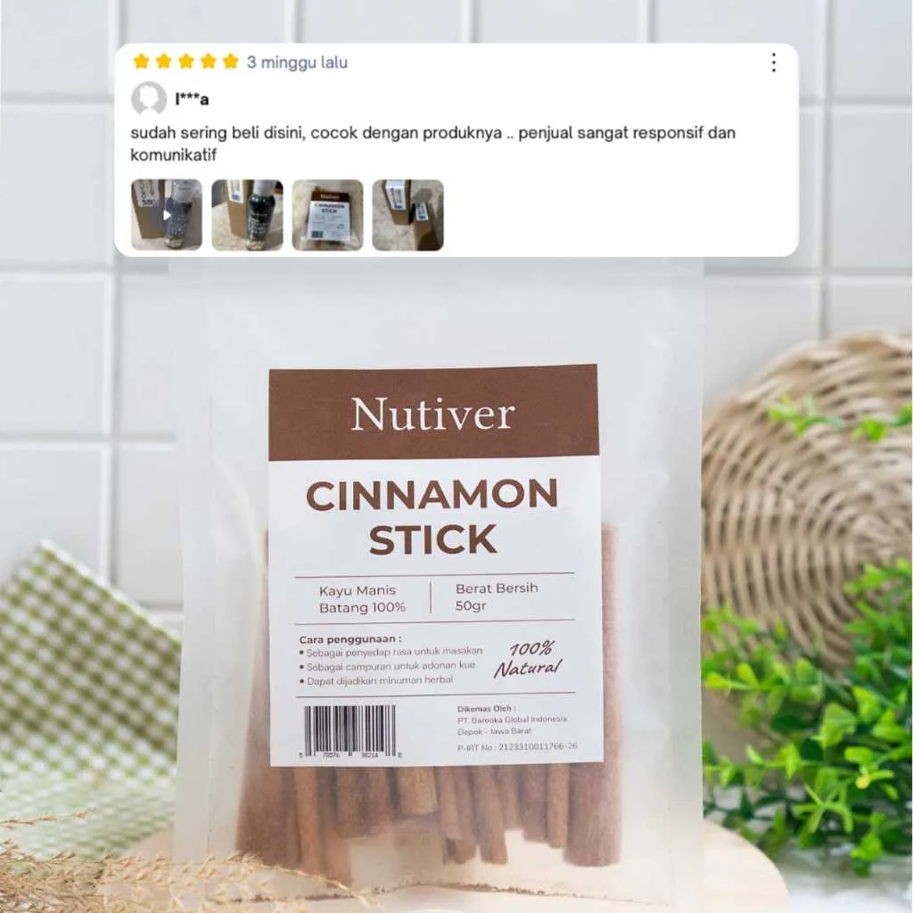NUTIVER Kayu Manis Batang 50gr Cinnamon Stick Rempah Kayu Manis Batang Original Aromatik Masakan