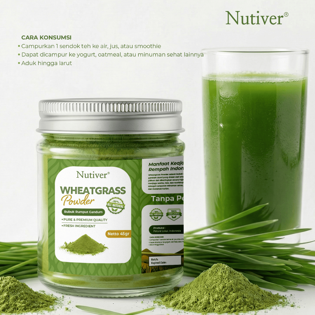 NUTIVER Wheatgrass Powder 45gr Bubuk Rumput Gandum Superfood Detox Imun Alami