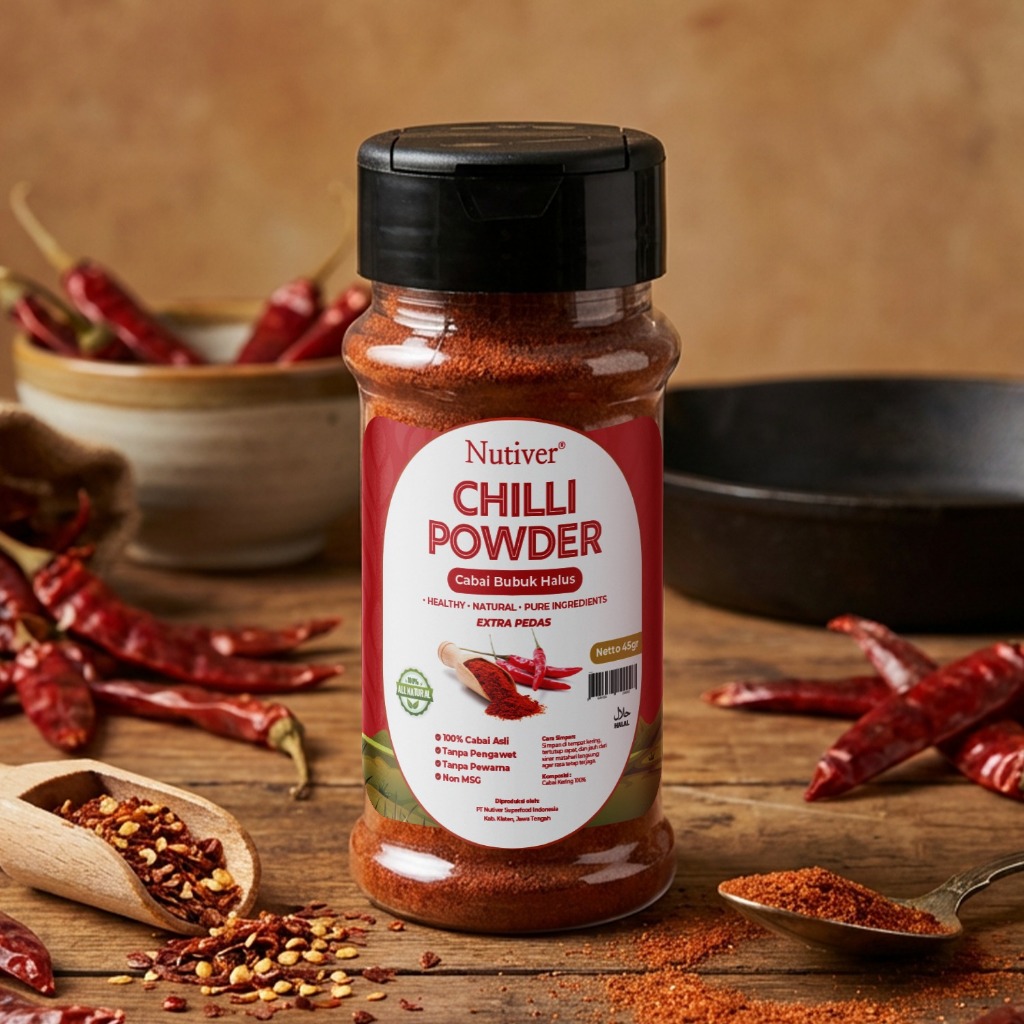NUTIVER Chili Powder Cabai Bubuk Halus 45gr Cabe Bubuk Original Bubuk Cabe Pedas Asli Tanpa MSG