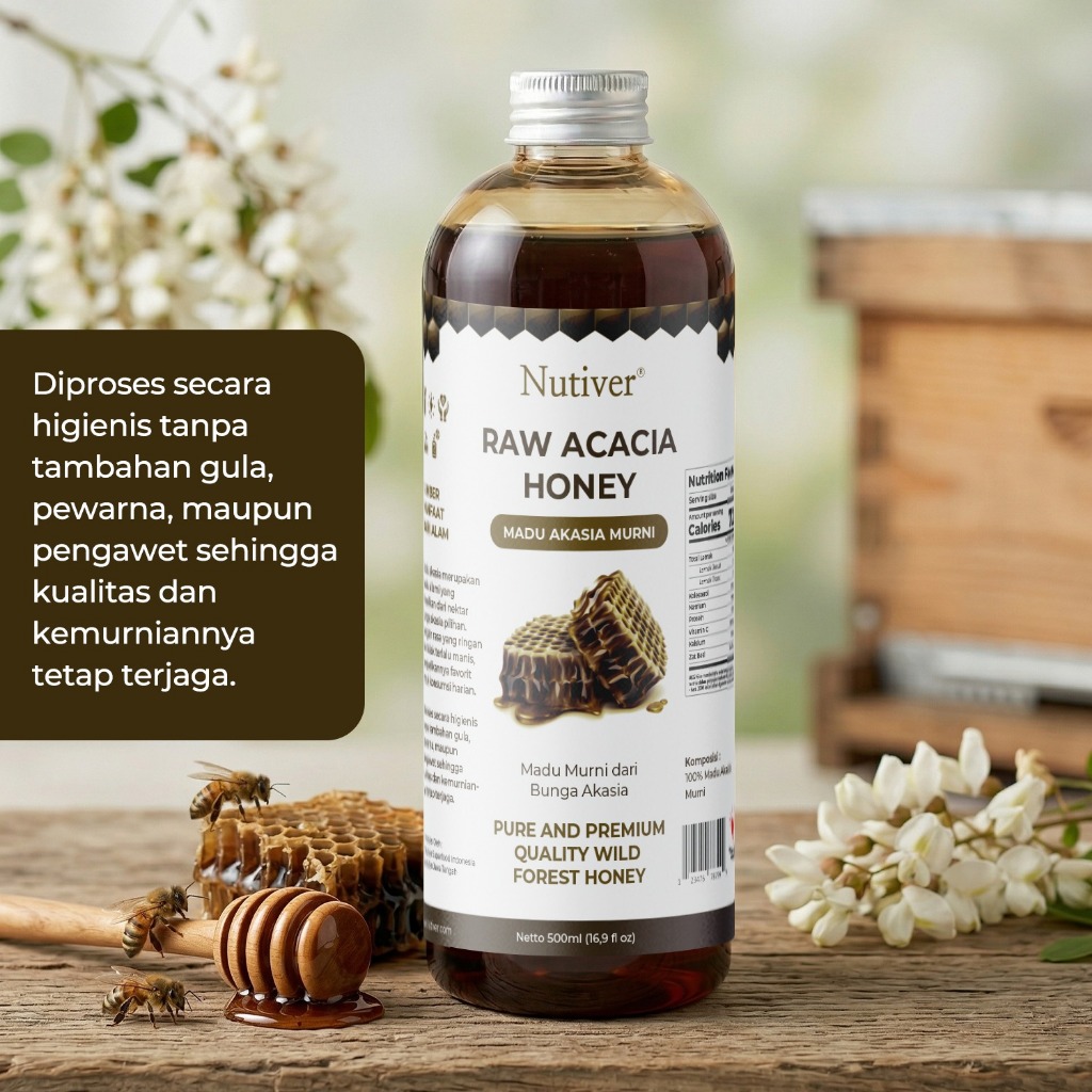 NUTIVER Madu Akasia Raw Honey Madu Asli 100% Tanpa Bahan Campuran Premium Kaya Manfaat