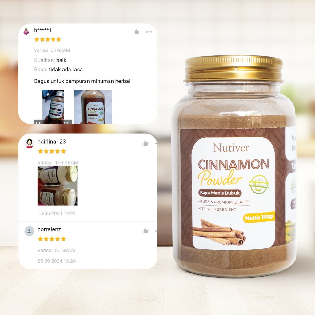 NUTIVER Kayu Manis Bubuk 150gr Cinnamon Powder Bumbu Rempah Premium Tanpa Campuran