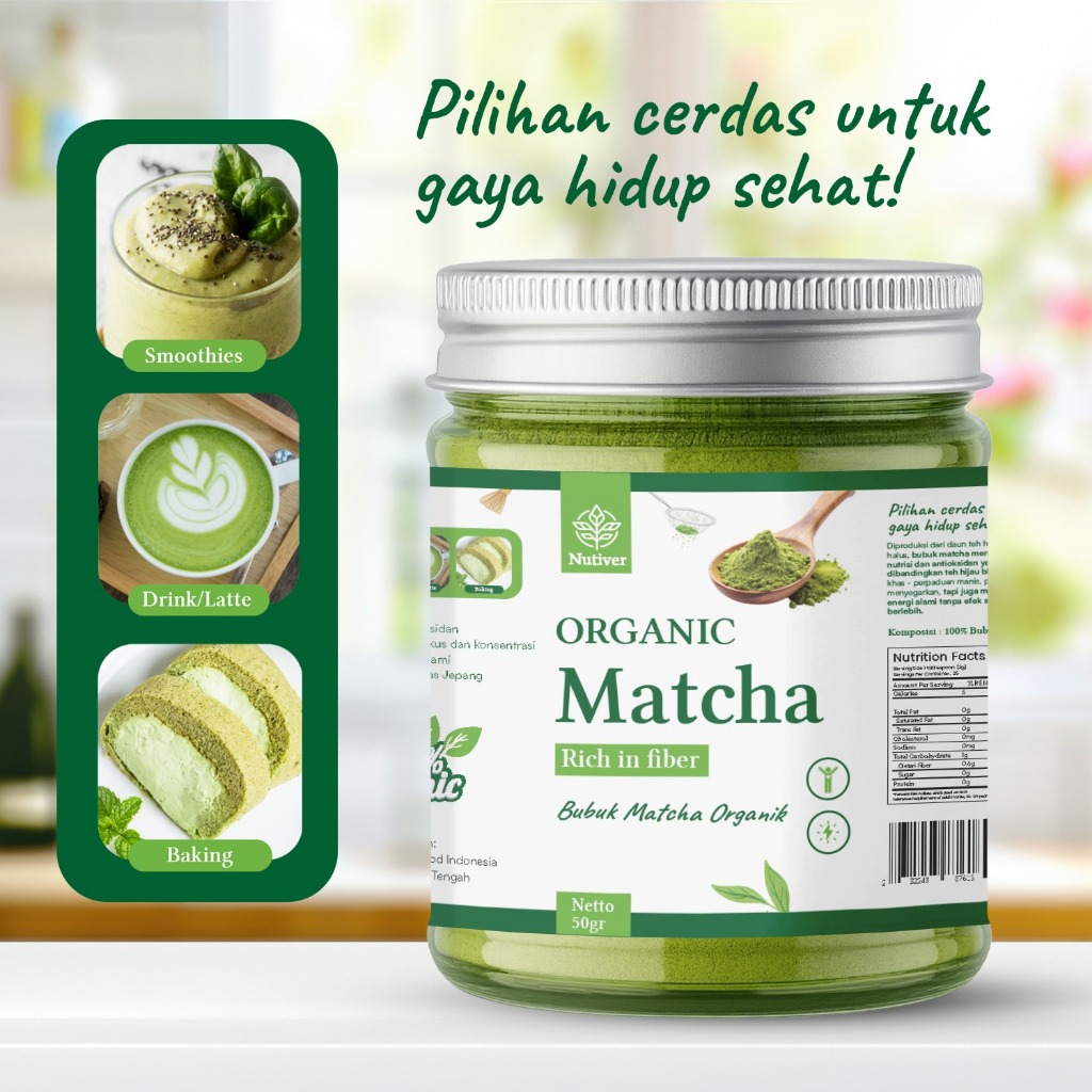 NUTIVER Pure Matcha Powder Premium Matcha Bubuk Matcha Organic & Original 50gr
