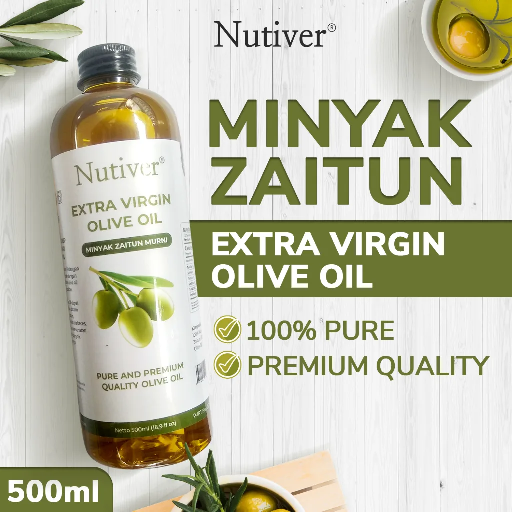 NUTIVER Minyak Zaitun Asli Extra Virgin Olive Oil Evoo Mpasi & Masakan Sehat 500ml Cold Pressed