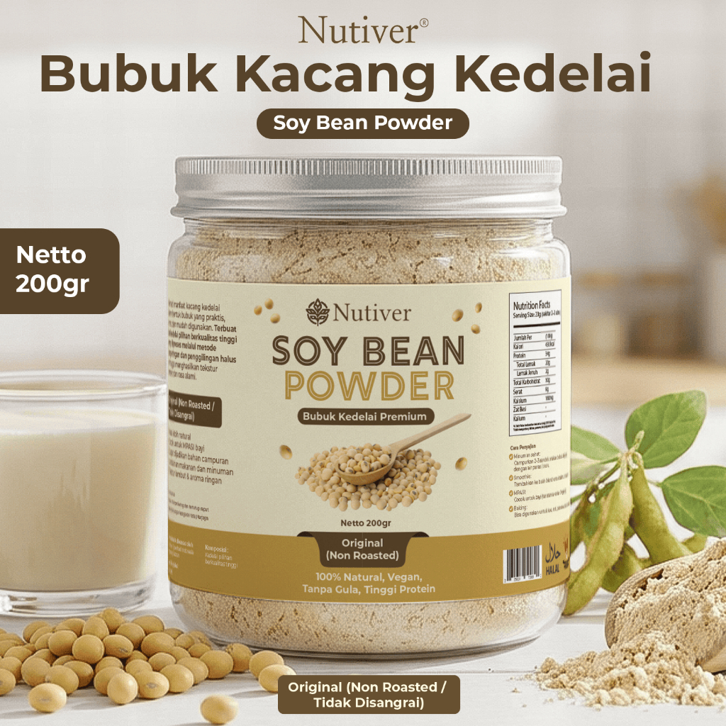 NUTIVER Bubuk Kedelai Premium Soy Bean Powder 200gr — 100% Natural Vegan Tanpa Gula Tinggi Protein