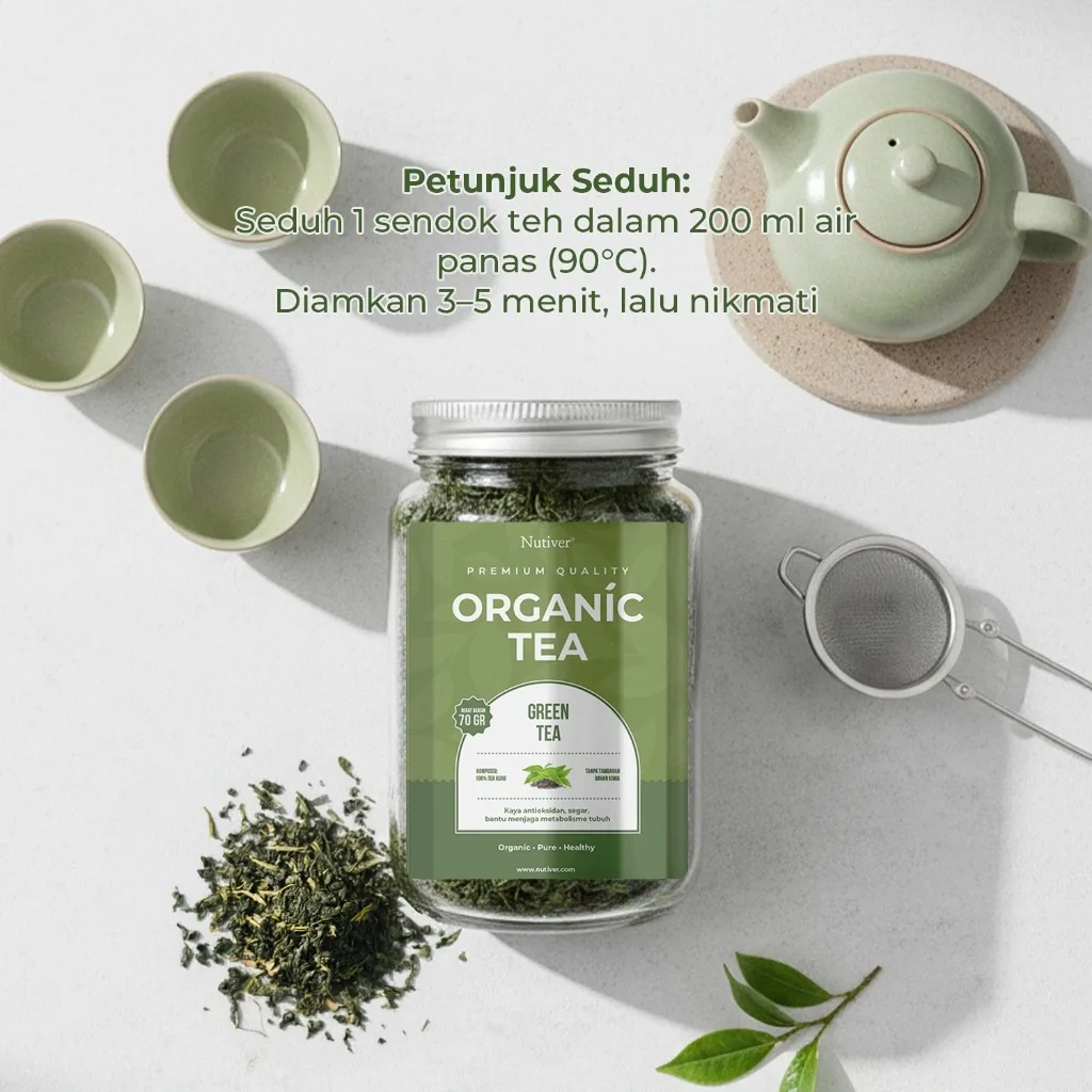 NUTIVER Green Tea Organik Teh Hijau Premium Loose Leaf Natural