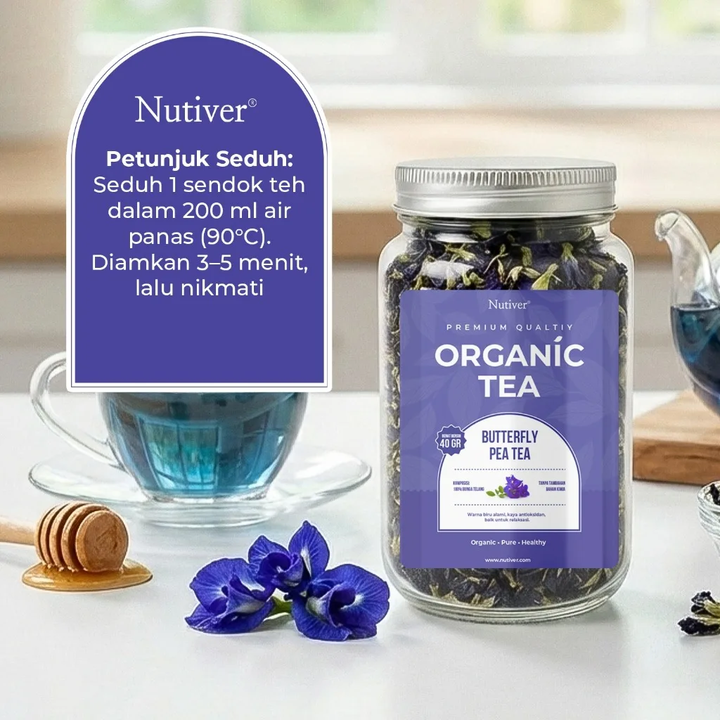 NUTIVER Teh Bunga Telang Organik 40gr Butterfly Pea Tea Herbal Alami Biru Antioksidan Relaksasi