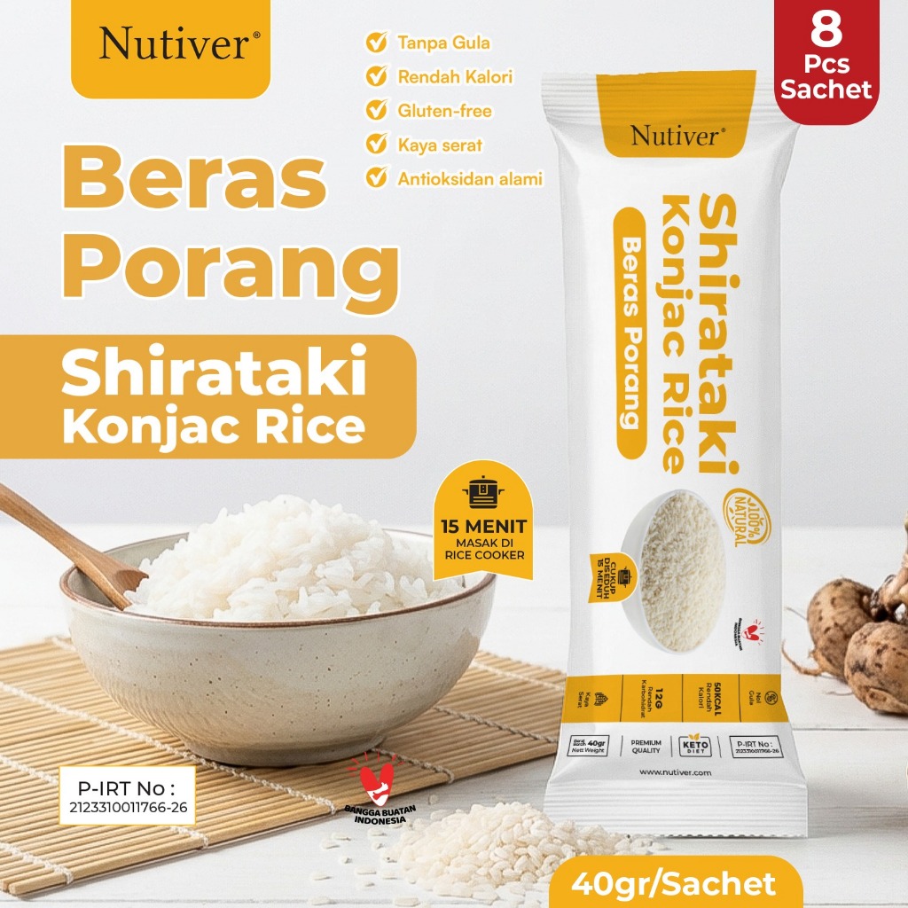 NUTIVER Beras Porang Shirataki 40gr x 8 | Konjac Rice Diet Rendah Kalori Gluten Free