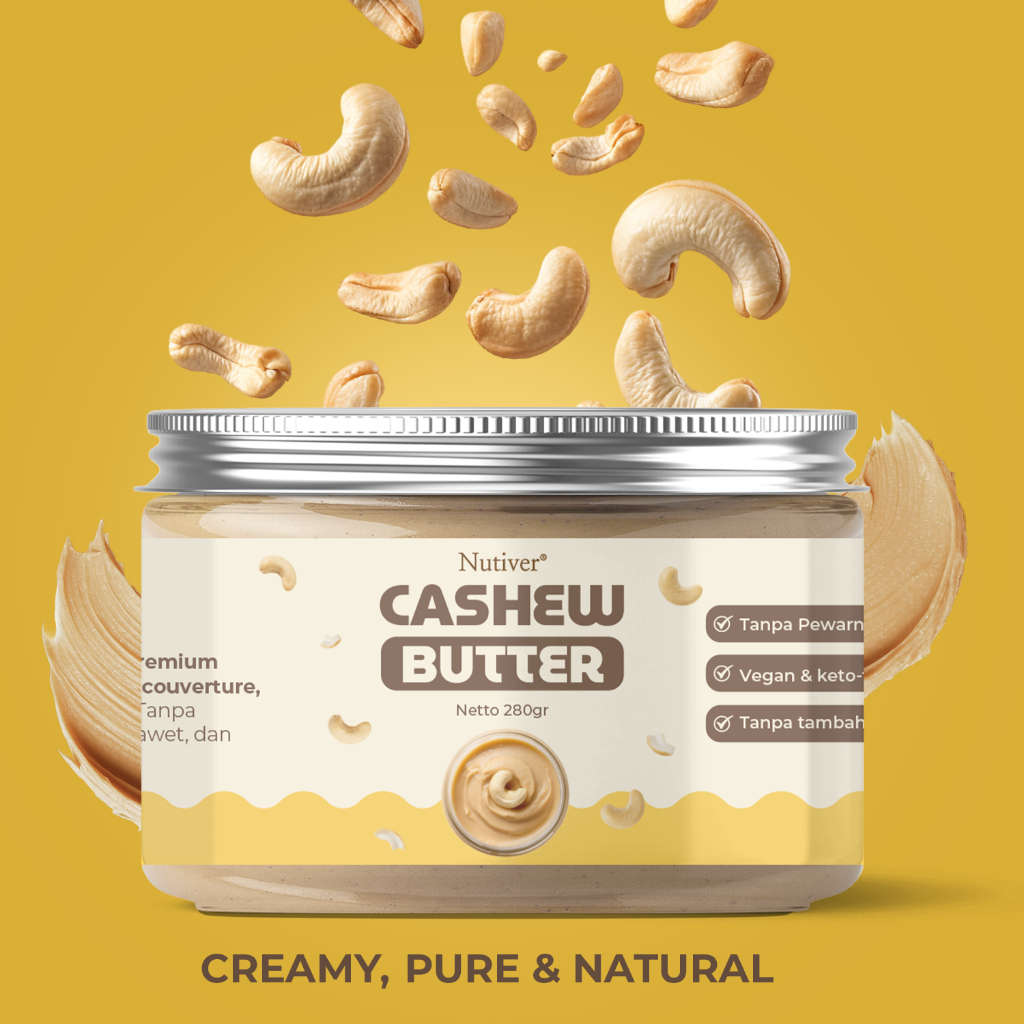 NUTIVER Cashew Butter 280gr Selai Kacang Mede Premium Super Creamy Sehat Tanpa Pewarna Olesan Roti