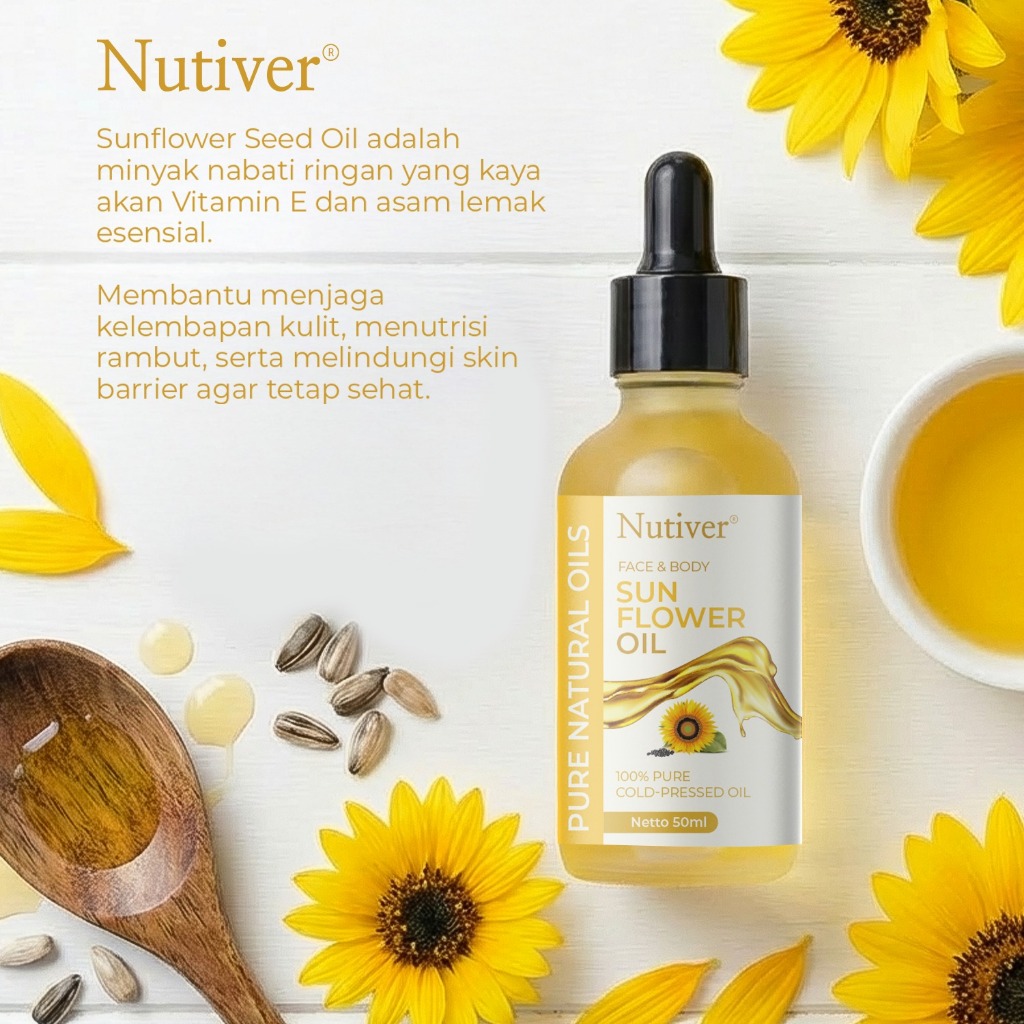 NUTIVER  Sunflower Oil 50ml Minyak Bunga Matahari Cold Pressed untuk Wajah & Rambut
