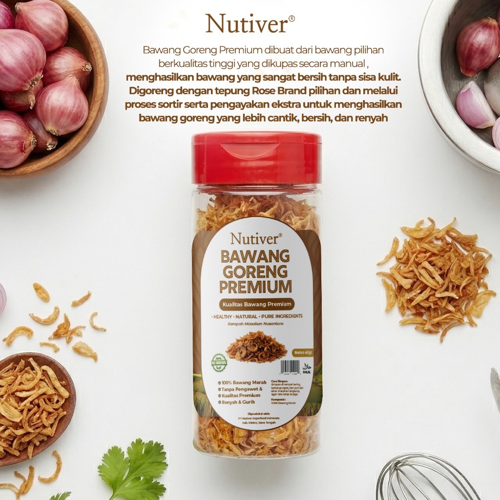 NUTIVER Bawang Goreng Premium 45gr Renyah Gurih Taburan Makanan Siap Saji Tanpa Pengawet