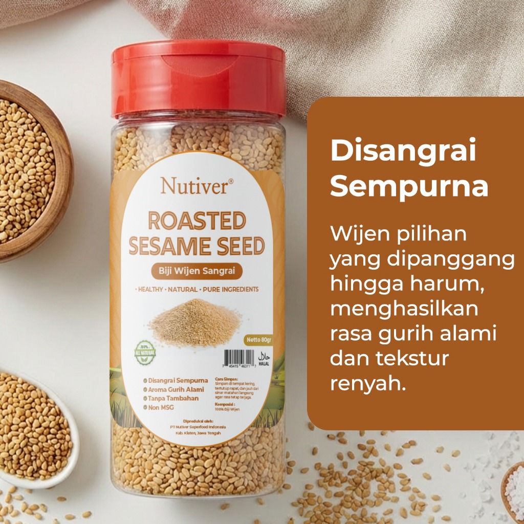 NUTIVER Wijen Sangrai Premium 80gr Biji Wijen Sangrai Gurih Alami Non MSG Tanpa Pengawet