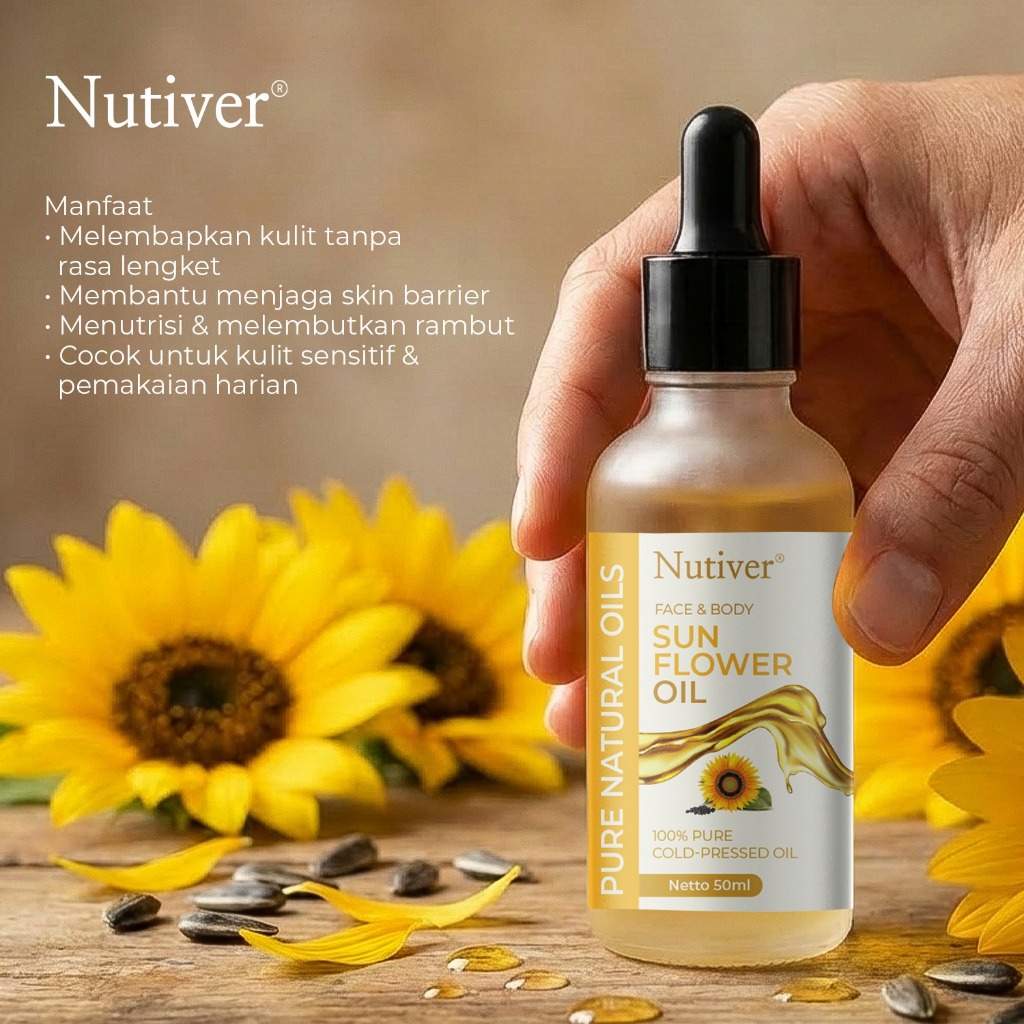 NUTIVER  Sunflower Oil 50ml Minyak Bunga Matahari Cold Pressed untuk Wajah & Rambut